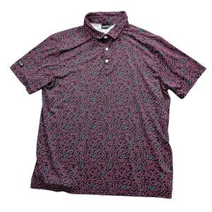 Sunday Swagger XL Print Polo 1/4 Button Polyester Spandex‎ Golf Tennis Athletic